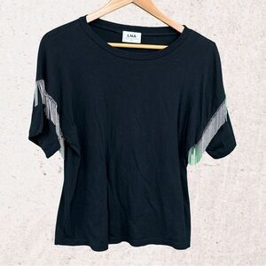 LNA Black Boxy Embellished Short Sleeve Tee